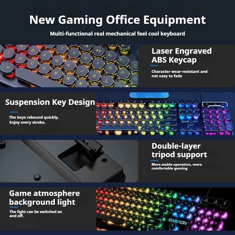EWEADN GX330 Typewriter Gaming Keyboard